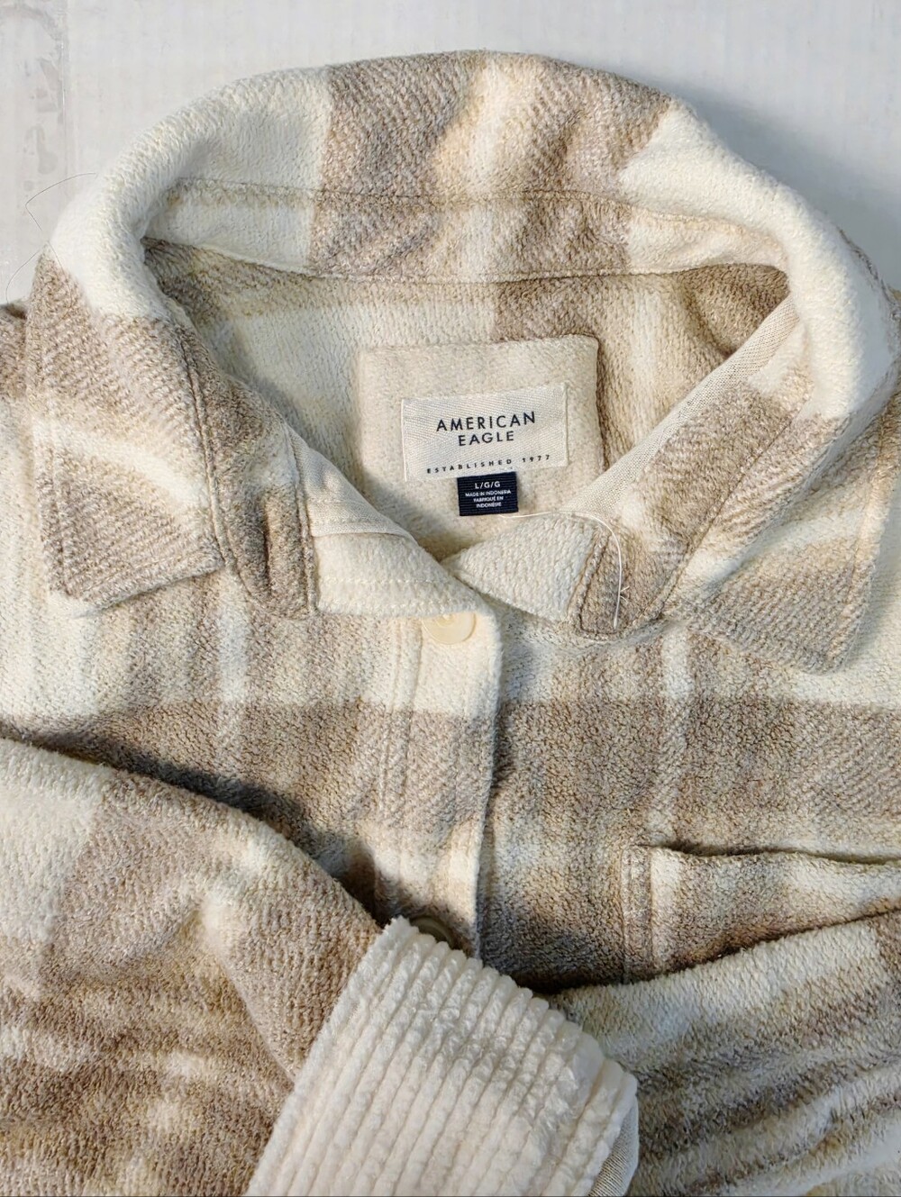 American Eagle Fleece Plaid Shacket Button Up Shirt